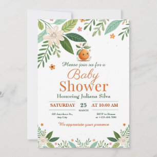 Invitation Pamplemousse Orange Citrus Little Cutie baby showe