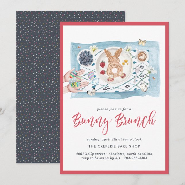 Invitation Pancakes Bunny | Brunch Bunny de Pâques (Devant / Derrière)