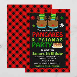 Invitation Pancakes et Pyjama Anniversaire Renne Carreaux Rou