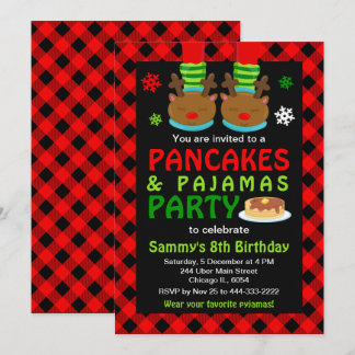 Invitation Pancakes et Pyjama Anniversaire Renne Carreaux Rou