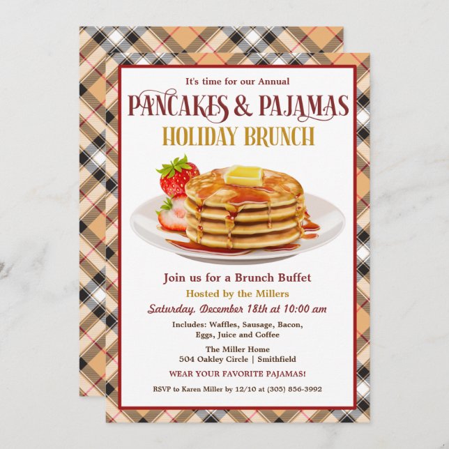 Invitation Pancakes et pyjamas Brunch de vacances (Devant / Derrière)