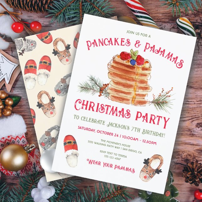 Invitation Pancakes et pyjamas Fête d'anniversaire de Noël (Créateur téléchargé)
