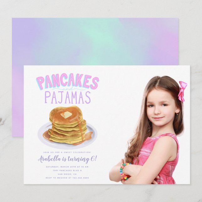 Invitation Pancakes et pyjamas Fille Anniversaire Photo (Devant / Derrière)