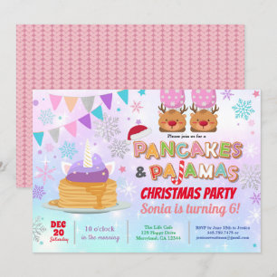 Invitation Pancakes et pyjamas Noël anniversaire licorne