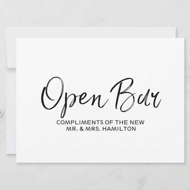 Invitation Pancarte "Bar Ouvert" de Mariage | Lettres Élégant (Devant)