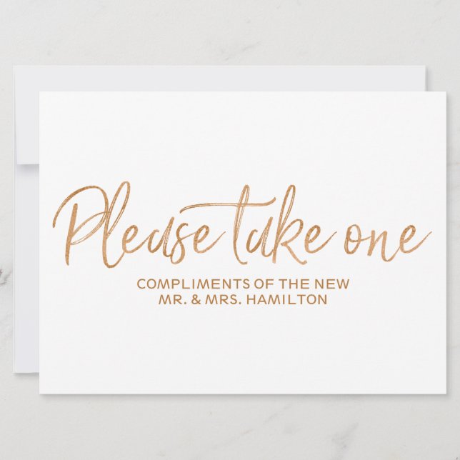 Invitation Pancarte de dragées de mariage en or "Prenez-en un (Devant)