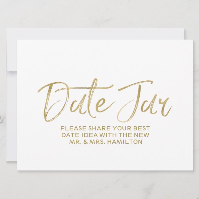 Invitation Pancarte de mariage au pot de dattes | Lettre doré (Devant)