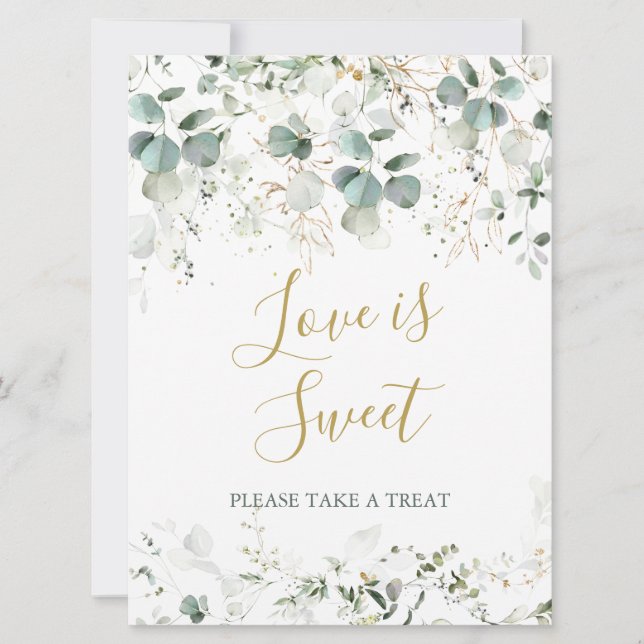 Invitation Pancarte de mariage Eucalyptus Foliage Love is Swe (Devant)