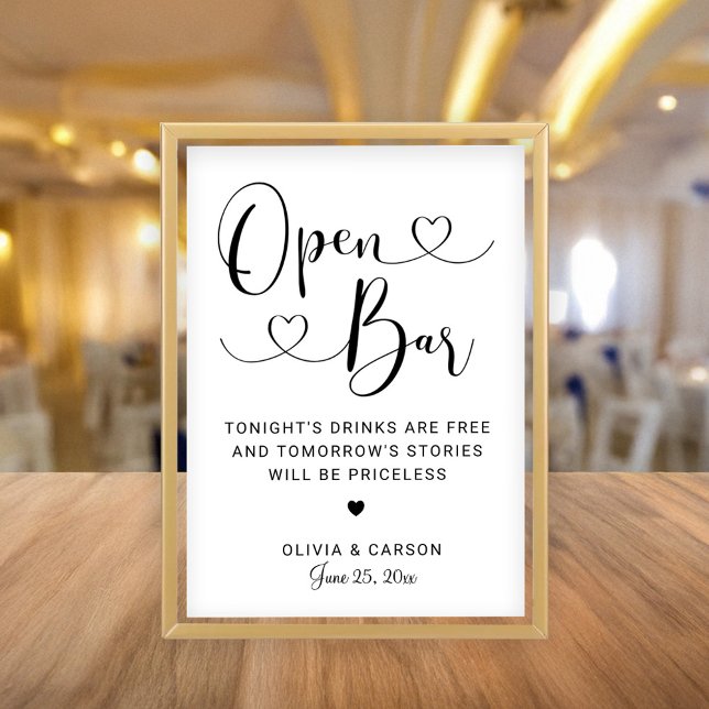 Invitation Pancarte de mariage Open Bar à l'écriture moderne  (Créateur téléchargé)