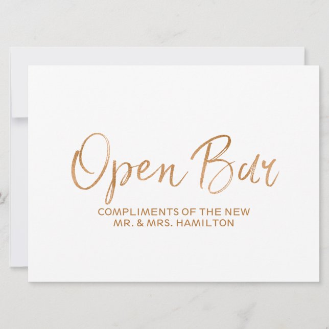 Invitation Pancarte de mariage "Open Bar Sign" | Rose dorée d (Devant)