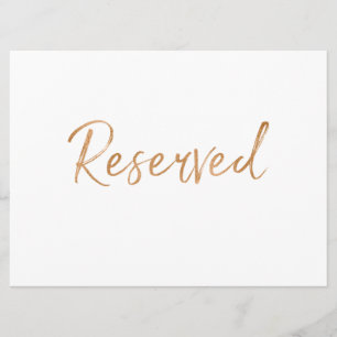 Invitation Pancarte de mariage "Réservé" Rose Dorée Élégant