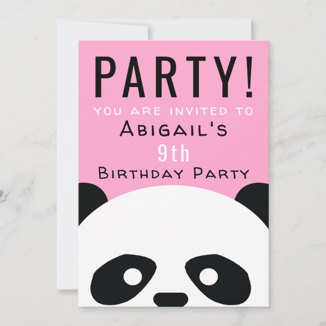 Invitation Panda Anniversaire Fête Rose Filles Kawaii Invitat (Devant)