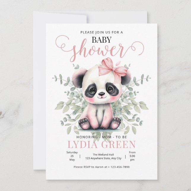 Invitation Panda Baby shower verdure baby shower fille (Devant)