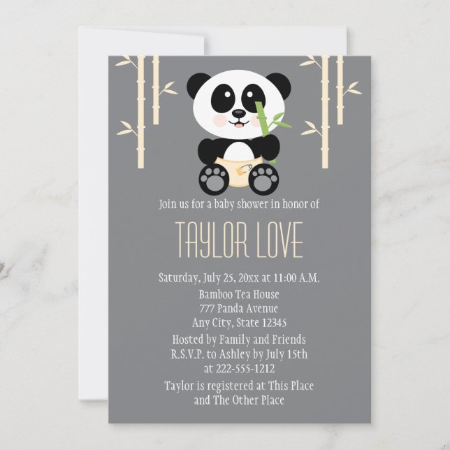 Invitation Panda bambou jaune dans le Baby shower des plongeu (Devant)