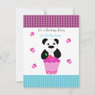 Invitation Panda Bear avec cupcakes Anniversaire Fête Invitat