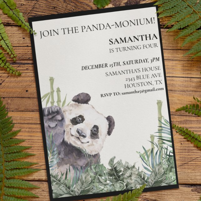 Invitation Panda Cutie fête d'anniversaire Bambou Vert (Créateur téléchargé)