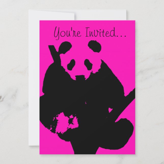 Invitation Panda de mode rose noir (Devant)