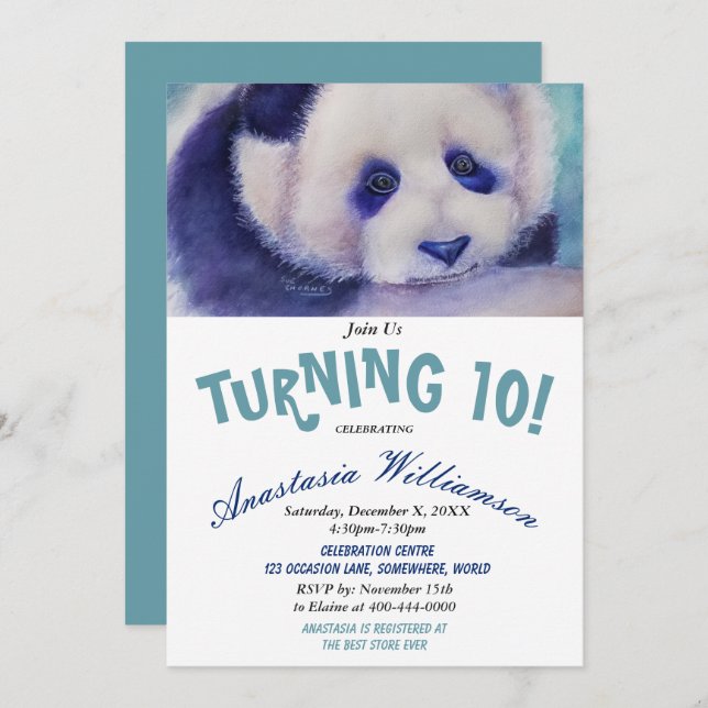 INVITATION PANDA DOUCE OURS TOURNER 10 ANNIVERSAIRE INVITATIO (Devant / Derrière)