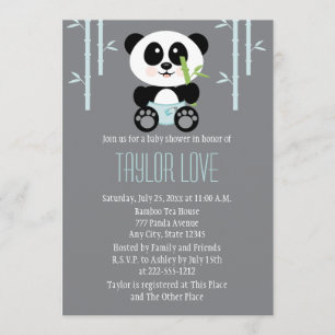 Invitation Panda en bambou bleu dans le baby shower de