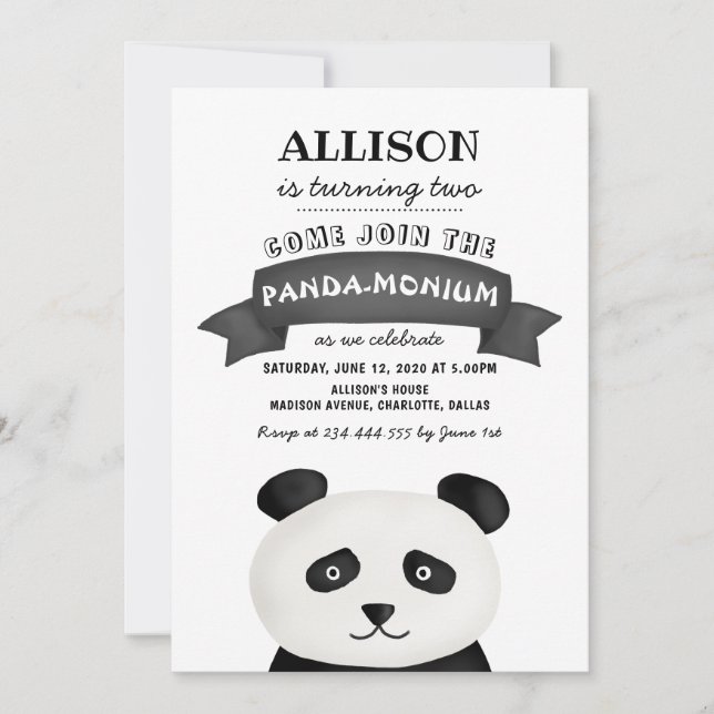 Invitation Panda fête d'anniversaire (Devant)