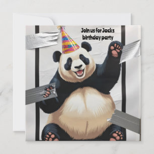Invitation Panda géant assis avec un casquette d'anniversaire
