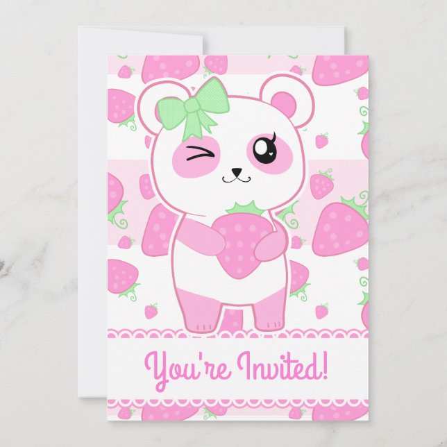 Invitation Panda mignonne aux fraises roses (Dos)
