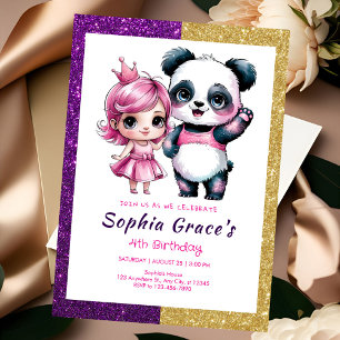 Invitation Panda mignonne avec anniversaire de princesse