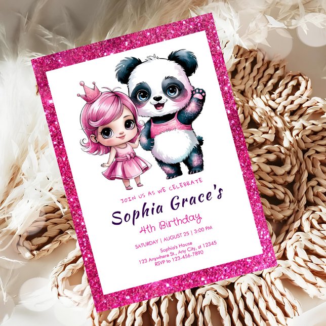 Invitation Panda mignonne avec anniversaire de princesse (Créateur téléchargé)