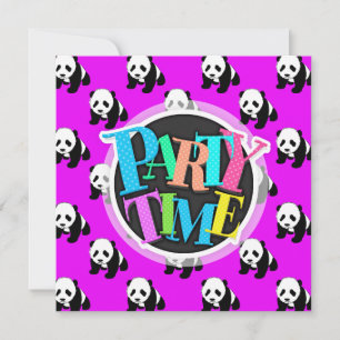 Invitation Panda mignonne ; Néon violet, noir et blanc