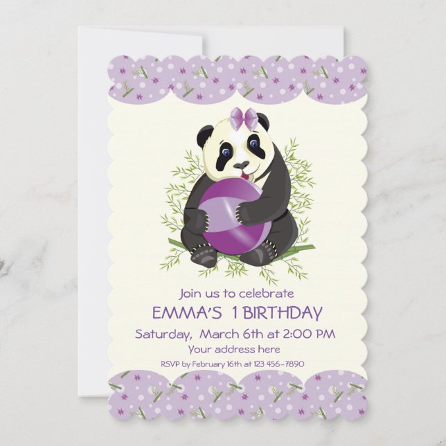 Invitation Panda pour bébé personnalisées jouant à l'annivers (Devant)