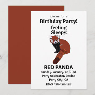 Invitation Panda Rouge Sentent Sleepy Funny Panda Rouge Anniv