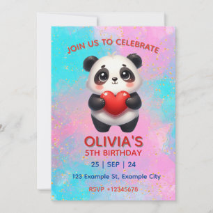 Invitation Panda tenant un cœur