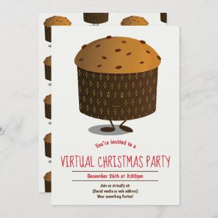 Invitation Panettone Red Brown Virtual Christmas