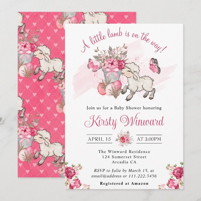 Invitation Panier à fleurs rose printemps et Baby shower à ag (Devant / Derrière)