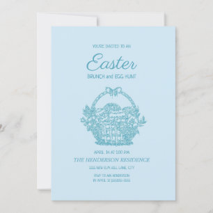 Invitation Panier bébé bleu pour brunch de Pâques et chasse a