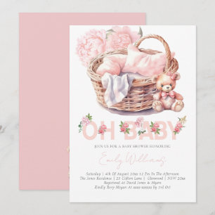 Invitation Panier bébé Floral Élégant Baby shower