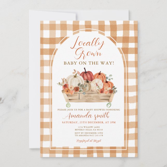 Invitation Panier citrouille Baby shower cultivé localement (Devant)