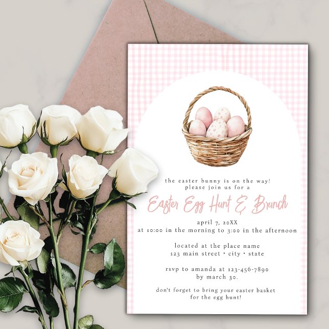 Invitation Panier de chasse aux oeufs de Pâques couleur rose  (Créateur téléchargé)