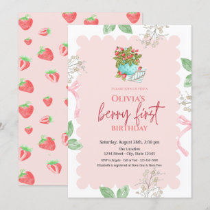 Invitation Panier de fraises à l'aquarelle 1er anniversaire