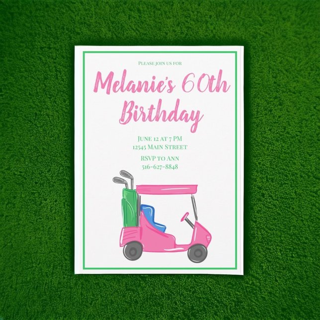 Invitation Panier de golf Preppy Pink fête d'anniversaire (Créateur téléchargé)