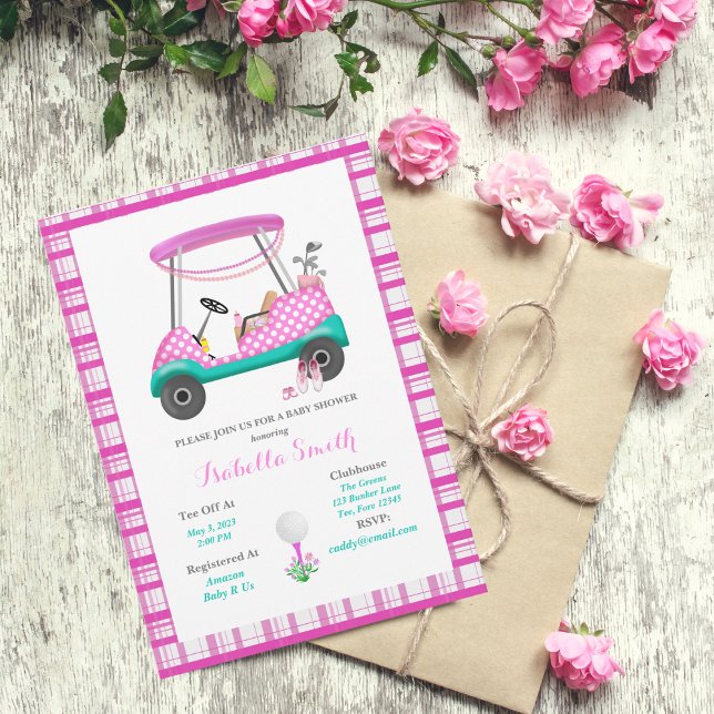 Invitation Panier De Golf Rose Avec Baby shower De Fourniture (Créateur téléchargé)