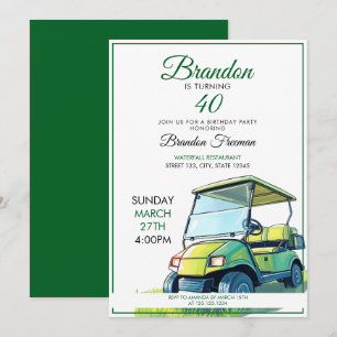 Invitation Panier de golf vert et blanc vibrant 40e anniversa
