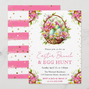 Invitation Panier de Pâques avec fleurs de printemps à l'aqua
