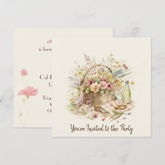 Invitation Panier de pique-nique avec bouteille de vin Annive (Devant / Derrière)