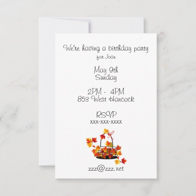Invitation Panier d'invitation d'anniversaire de feuille (Devant)