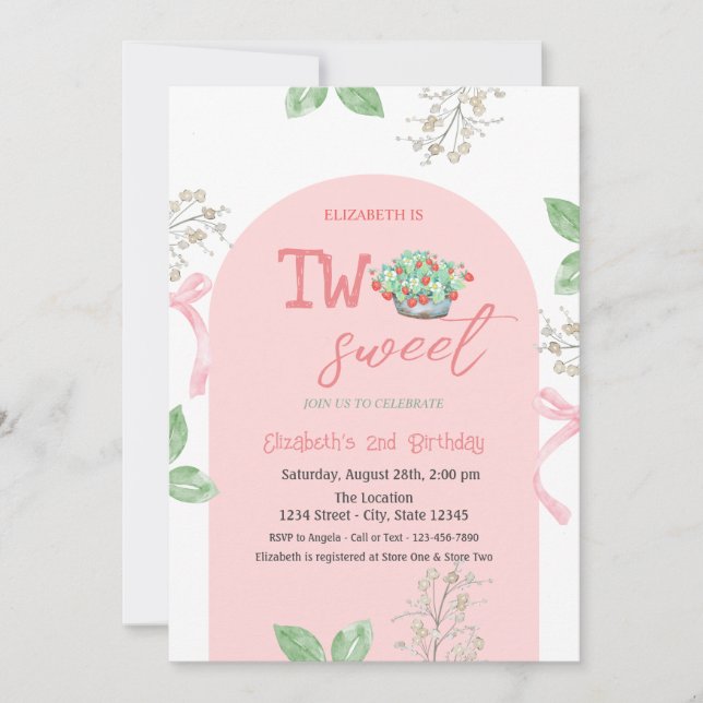 Invitation Panier Fraises Bow Two Sweet 2e anniversaire (Devant)