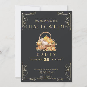 Invitation Panier noir et or Citrouille Halloween en tableau