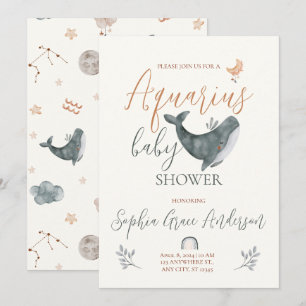 Invitation Panneau Aquarius Zodiac baby shower