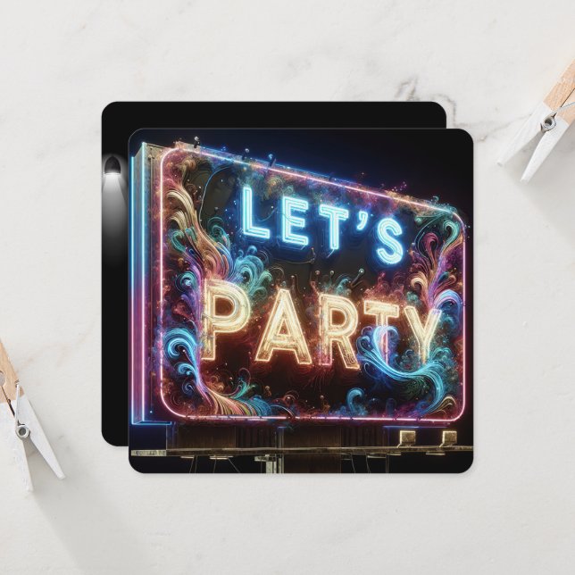 Invitation Panneau d'affichage de Neon Let's Party (Devant/Arrière en situation)