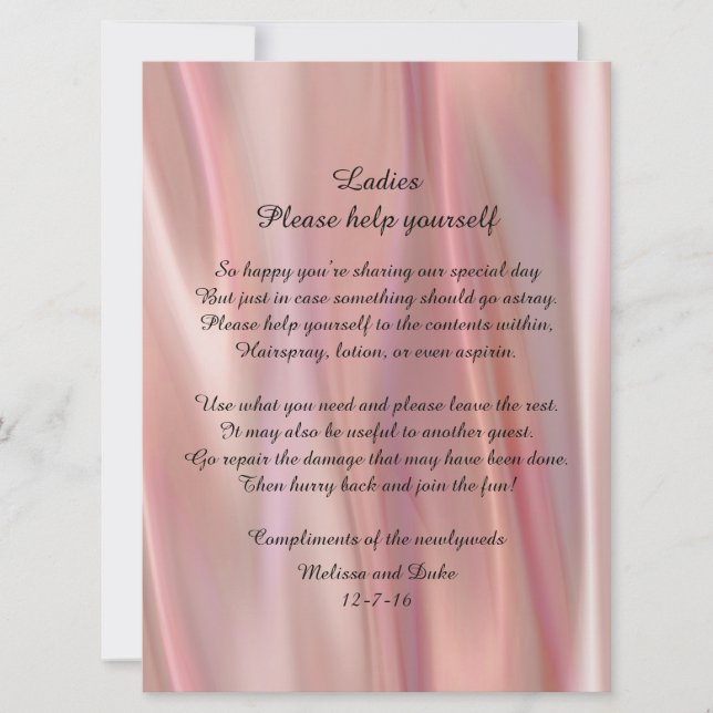 Invitation Panneau de corbeille de mariage en satin rose (Devant)